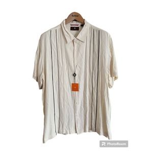 NWT Toscano Shirt Silk Blend Sz XL Ivory Stripes Casual Button Down